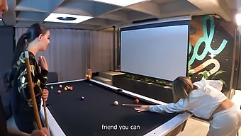 Two Amazing Latinas In A Bisexual Threesome With A Pool Table
