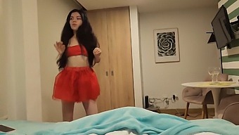 Stunning Lady In Red Skirt And Bare-Bottomed Craves Christmas Gift Of Rough Sex