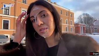 Stunning Woman Flaunts Facial Cum In Public To Earn A Bountiful Gift From An Unknown Person - Cumwalk