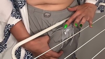 Step-Mom'S Solo Play: Washing Clothes With Her Massive Member In View